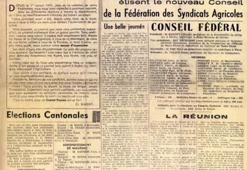 La première Une du Paysan du Cantal en 1946.