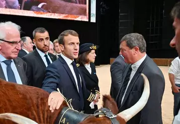 Emmanuel Macron, lors d’un passage impromptu au Zénith lors du concours salers.