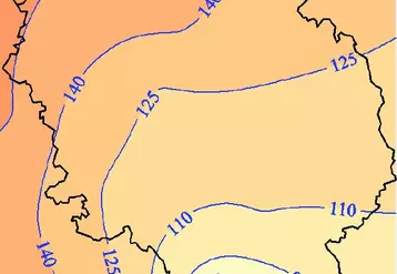 Exemple de carte répertoriant les cumuls de températures le 7 mars 2010 en Creuse.