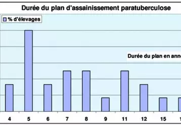 Les vingt ans de suivi par le GDSCC des plans d'assainissement montrent une durée moyenne de l'assainissement qui se situe entre 7 et 8 ans. 
Deux éléments primordiaux influent fortement sur cette durée : la rapidité de mise en place de l'assainissement après détection d'un animal paratuberculeux (le GDSCC informe chaque éleveur après mise en évidence d'un animal atteint dans ou issu de son élevage) et le respect strict de l'ensemble des mesures.