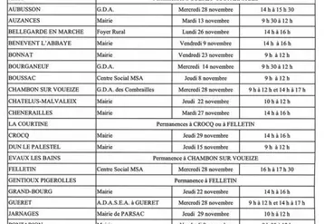 Date limite de dépôt des dossiers : Dossiers bovins uniquement : 30 novembre 2007
Dossiers portant partiellement ou totalement sur des droits ovins : 31 octobre 2007
(En cas de problèmes pour les droits ovins des renseignements peuvent être donnés lors des 
permanences habituelles du mois d’octobre à Bourganeuf - Boussac - Dun le Palestel - Chambon - Felletin – Auzances -)
Pour tous renseignements : A.D.A.S.E.A. 30, Avenue d’Auvergne 23000 Guéret Tél : 05 55 51 19 00