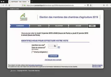 Pour procéder au vote en ligne, il faut au préalable se connecter au site internet dédié www.jevoteenligne.fr/chambres-agri2019.