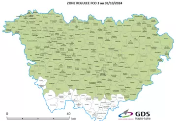 Carte Haute-Loire de la zone régulée FCO3 au 03/10/2024