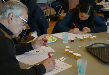 jury goutant et notant du miel autour d'une table