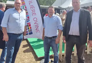 Brice Guyau entre Cédric Tranquard et Daniel Couderc, président et vice-président de la FNSEA Nouvelle-Aquitaine