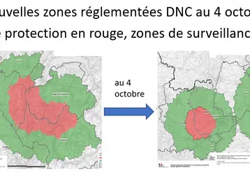 carte montrant le passage en zone de surveillance de la zone de protection savoyarde initiale.