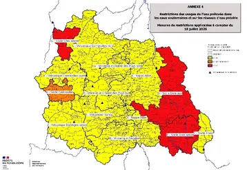 Restrictions des usages de l'eau prélevée dans les eaux souterraines et sur les réseaux d'eau potable, depuis le 18 juillet. 