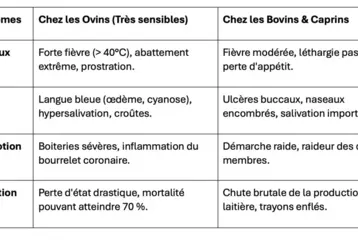 Les symptômes cliniques de la FCO3 chez les ruminants
