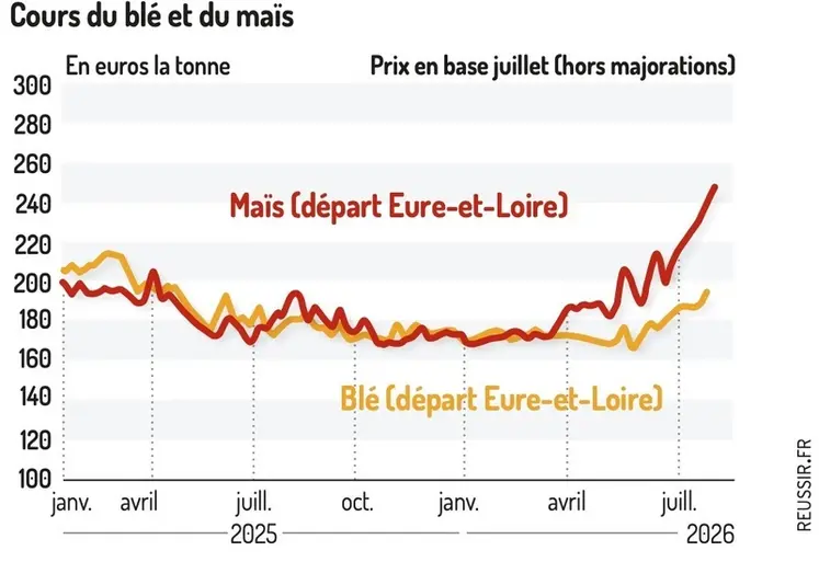 <em class="placeholder">Cours du blé et du maïs en euros par tonne</em>