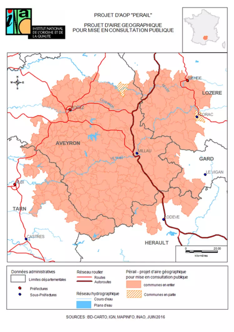 A REFAIREProjet d'aire géographique de l'AOP Pérail. © Inao