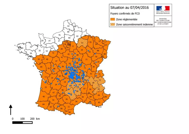 Début avril, la quasi totalité du territoire français est en zone réglementée © Ministère de l'agriculture