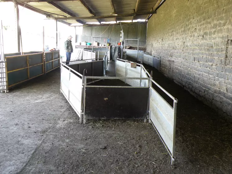 OPTIONAvant la rampe d’accès au Combi Clamp, dans le prolongement du couloir de contention, la bascule faisant la liaison avec le parc de tri camembert. © J.-F. Rivière