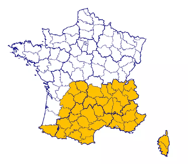Seules les surfaces situées sur départements du grand quart Sud-Est de la France peuvent prétendre à des aides si moins de 80 % de la surface est considéré comme pâturable. © Ministère de l&#039;Agriculture