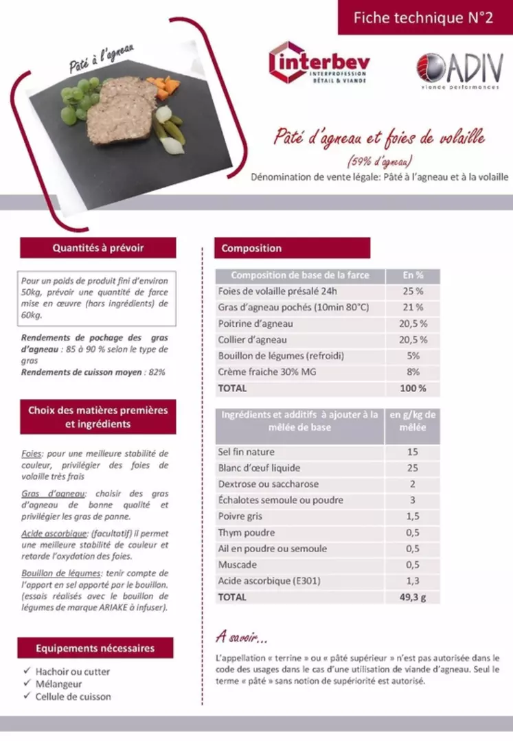 Les recettes s'adressent aux bouchers-charcutiers ou aux industriels de la viande.  © Adiv