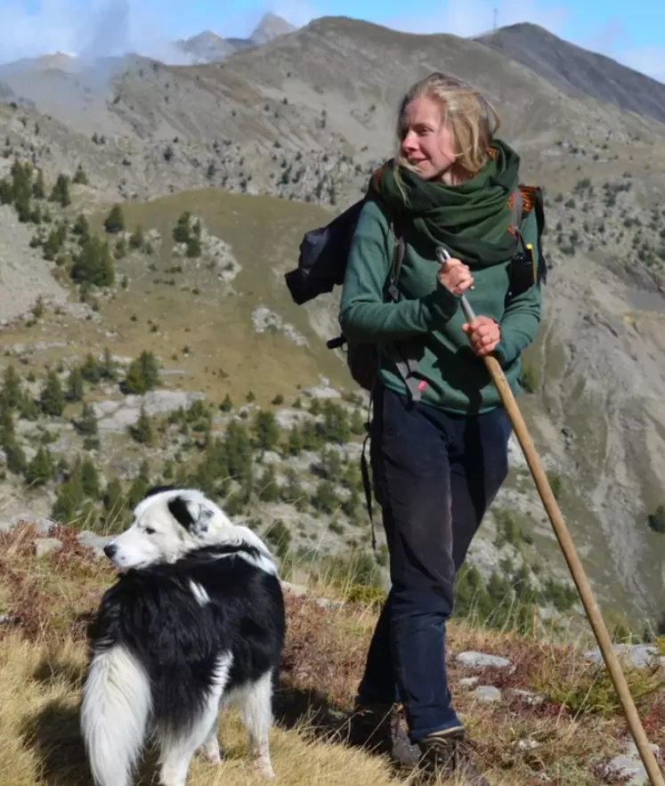 Bergère et son chien en montagne
