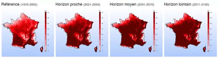 Évolution du nombre de jours à plus de 25 °C par an en France métropolitaine