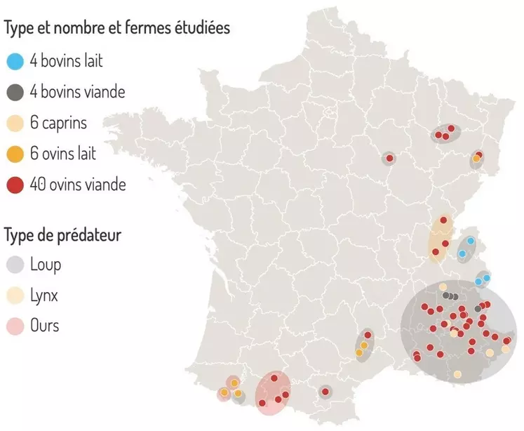 Graphique : Des élevages de l'arc alpin suivis pour l'étude ©M. Marois, Idele