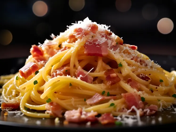 <em class="placeholder">Pâtes carbonara au pecorino</em>