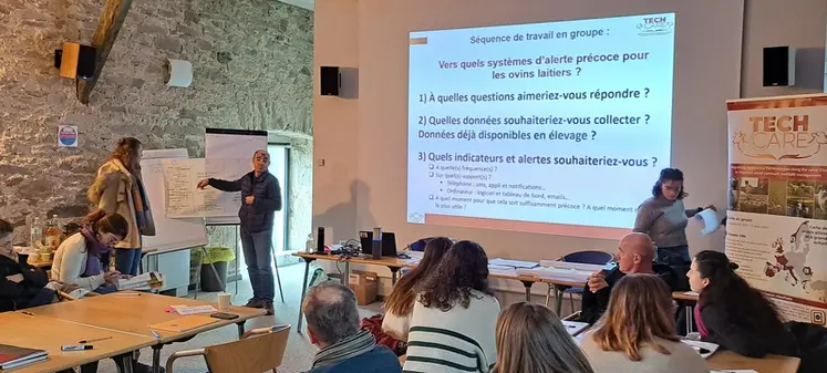 <em class="placeholder">Atelier d’échange TechCare en Janvier 2023 sur le site de la Digiferme de La Cazotte, ferme pilote du projet avec Idele (Saint-Affrique, Aveyron).</em>