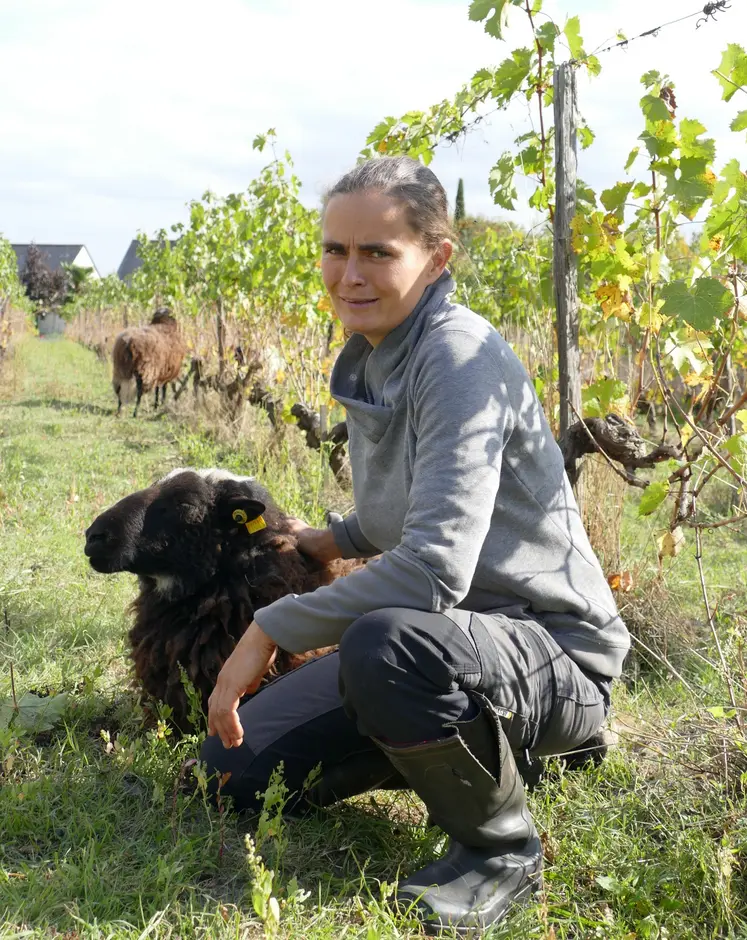 Une éleveuse pose avec une brebis.