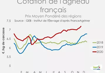 Cotation de l'agneau français - Prix moyen pondéré des régions © GEB - Institut de l'Élevage ...