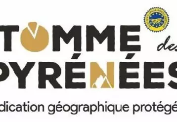 Le nouveau logo de la tomme des Pyrénées IGP intègre les notions de convivialité avec la part qui se détache, les deux couleurs font référence aux croûtes noires ou dorées et la typographie massive et impactante renvoie à l'attachement aux montagnes.