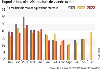 Les exports néo-zélandais de viande ovine reculent légèrement comparé à 2022