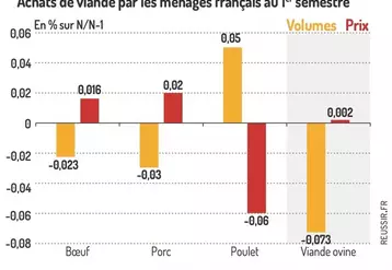 Graphique : Achats de viande par les ménages français au premier semestre