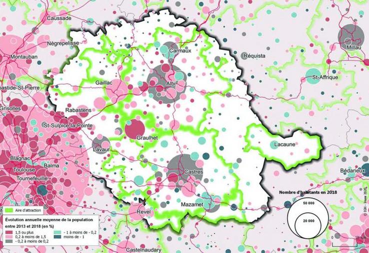 Population municipale au 1er janvier 2018 et évolution annuelle moyenne entre 2013 et 2018 dans le Tarn