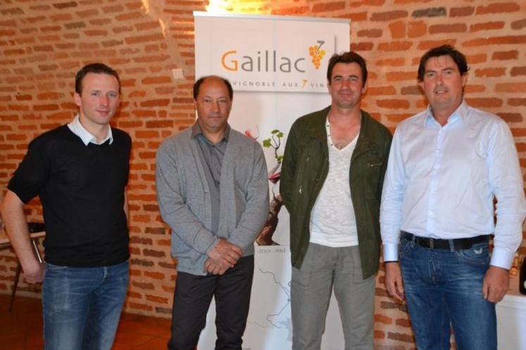 Cédric Carcenac, président du Syndicat AOC Gaillac, Pascal Tamalet, président de l’Ivso section Gaillac, Pascal Pelissou, élu chambre d'agriculture du Tarn et Christophe Bou, président du Syndicat IGP Côtes du Tarn