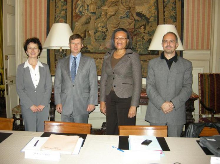 Eric Maire, secrétaire général de la préfecture, Bernadette Milhères, directrice de la DDT, et Jean-Michel Fedon, directeur départemental de la cohésion sociale et de la protection des populations aux côtés de Marcelle Pierrot, préfète du Tarn.