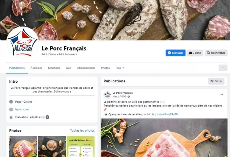 La page Facebook du Porc français est suivie par 44 000 followers.
