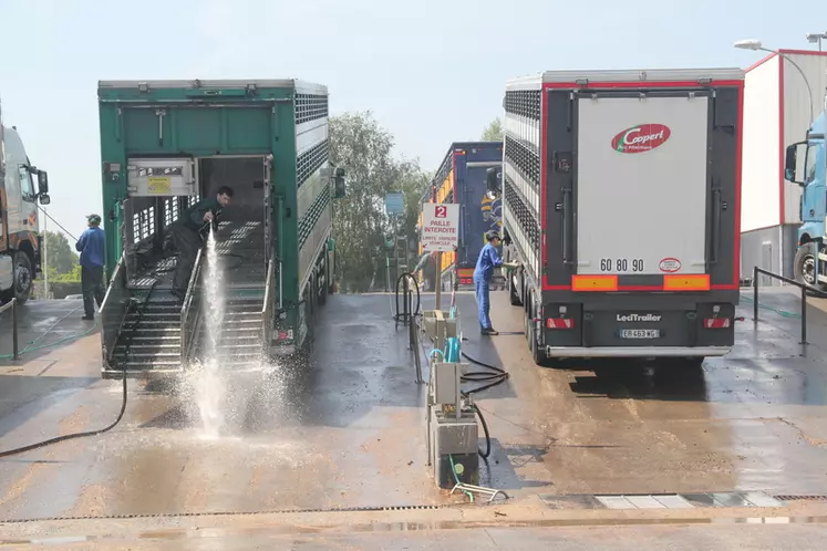 Le protocole de lavage-désinfection des camions est renforcé. © Cooperl Arc Atlantique