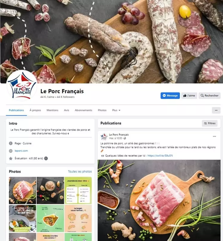 La page Facebook du Porc français est suivie par 44 000 followers.