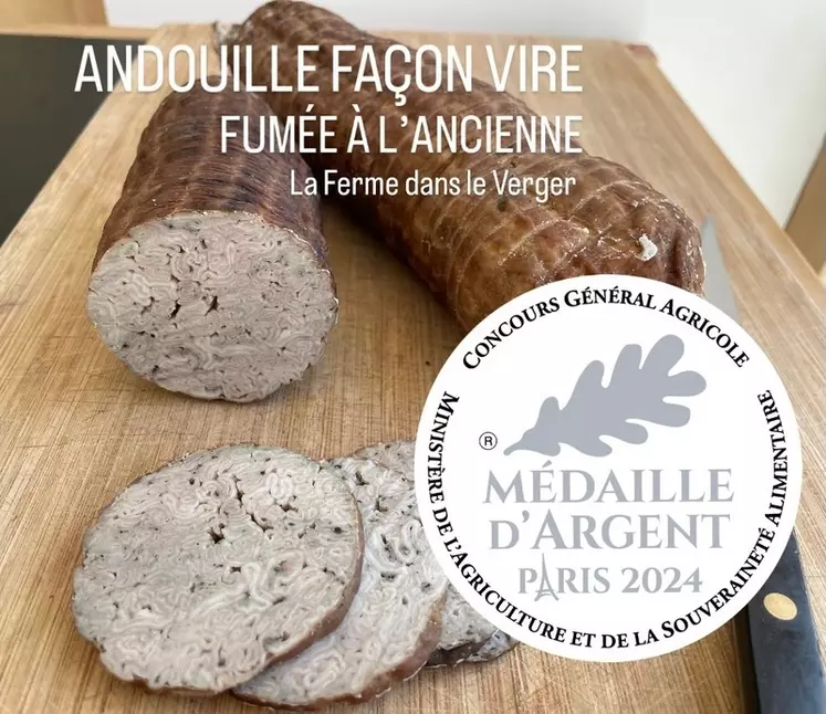 La Ferme dans le verger a pour la seconde fois remporté une médaille au Salon de l’agriculture de 2024 pour son andouille fumée à l’ancienne.