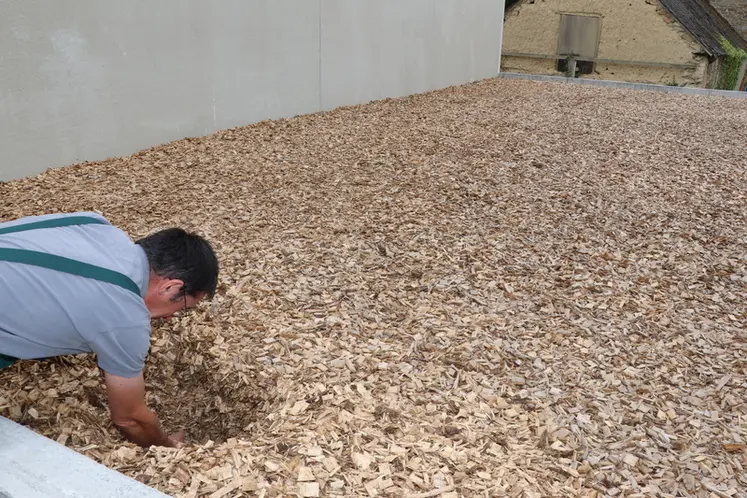 <em class="placeholder">Un biofiltre constitué d’une couche de 50 cm de copeaux permet de filtrer l’air extrait du bâtiment.</em>