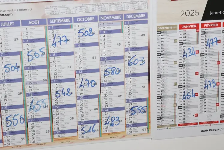 <em class="placeholder">Le nombre de porcelets sevrés est noté à chaque sevrage sur un calendrier.</em>