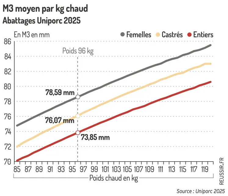 <em class="placeholder">Graphique = M3 moyen par kg chaudAbattages Uniporc 2025</em>