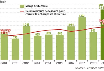 La marge brute par truie atteint un niveau record en 2019 © Cerfrance Côte-d'Armor