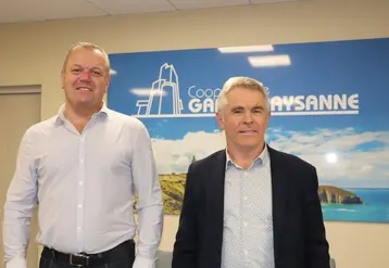 <em class="placeholder">Jean-Luc Cade, président de la coopérative Garun-Paysanne et son directeur, Sébastien Blot (gauche). </em>