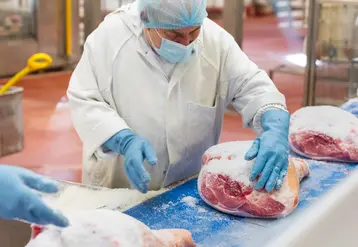 Opérateur sur chaîne de salage de jambon, usine Aoste