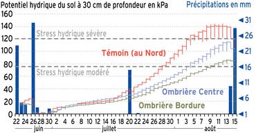 Graphique issu des comparaisons entre parcelle témoin et parcelle sous canopée.