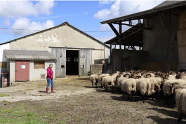Une associée du Gaec devant un bâtiment agricole