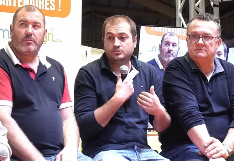 Les agriculteurs Sébastien Mazoyer, Sylvain Bernard et Jean Perrier au salon Med’Agri 2024.