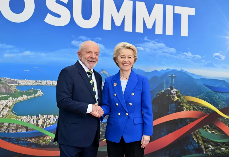 Ursula von der Leyen, présidente de la Commission européenne, et le président brésilien Lula le 18 novembre lors de l’ouverture du G20 à Rio de Janeiro au Brésil.