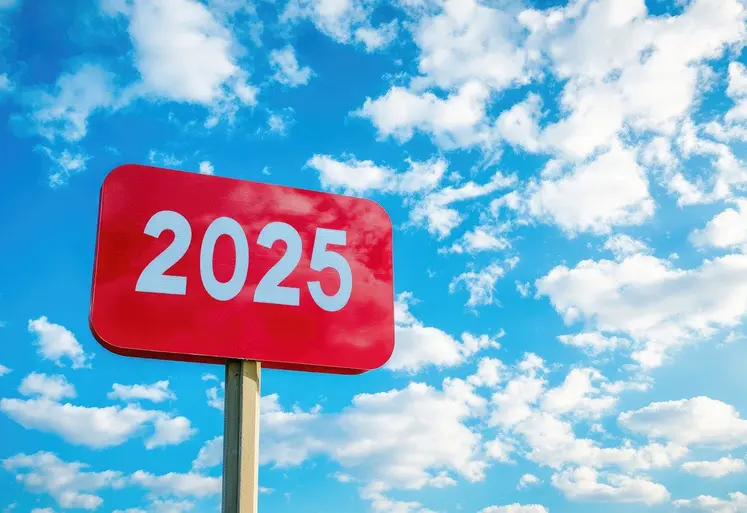 Panneau 2025 sur un ciel bleu