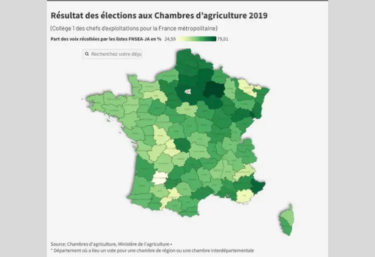 Carte des résultats aux élections chambres d'agriculture 2019