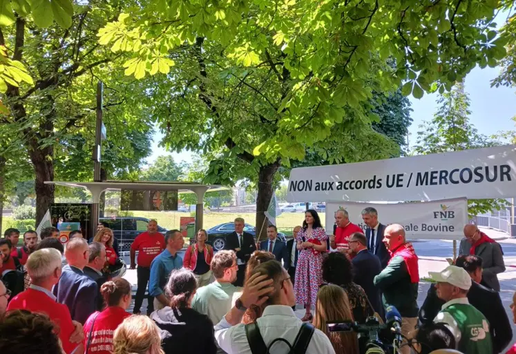 des manifestants avec une banderole en arrière-plan