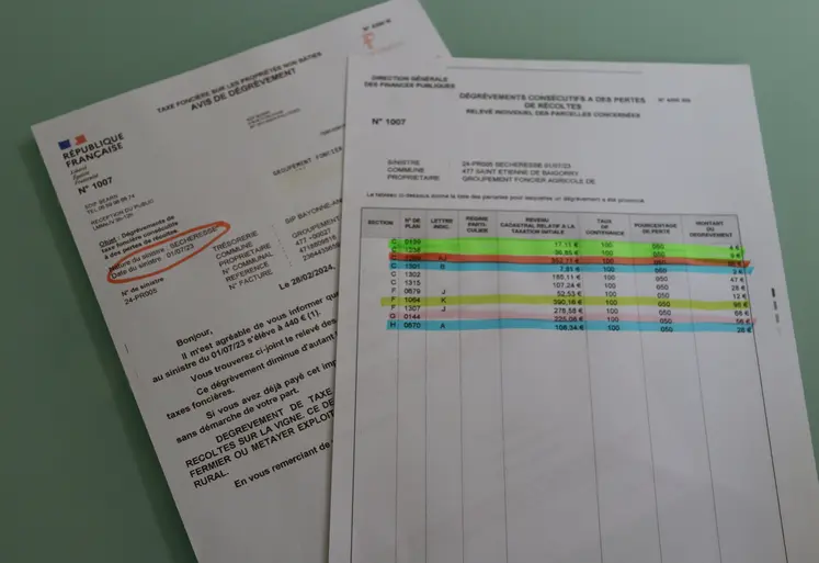 Avis de dégrèvement de taxe foncière pour perte de récolte