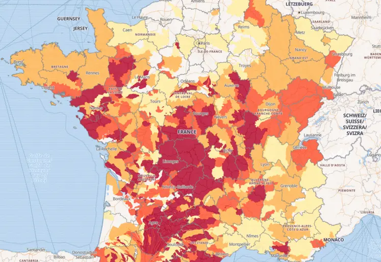 Carte de la situation pour les eaux superficielles au 25 août 2025.